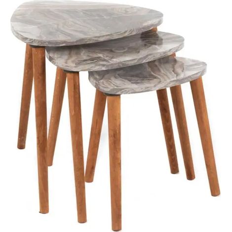 Set de mesas nido modernas efecto mármol 61x50x49 cm, 50x47x44 cm, 40x37x39 cm