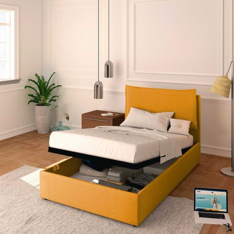 Baldiflex Letto Contenitore Piazza e mezzo 120x190 Licia in Tessuto con Rete a Doghe colore Mango (1/5)