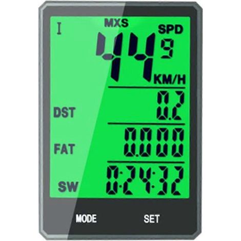 Compteur de vélo grand écran sans fil, étanche, avec affichage LCD, compteur de vitesse, odomètre et chronomètre. (1/5)
