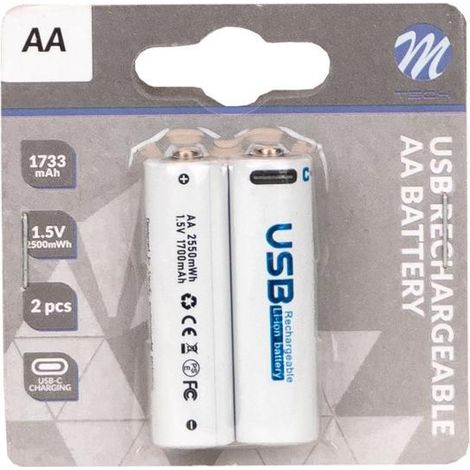 Piles aa rechargeables usb-c li-ion 1,5v 1733mah/2500mwh - 2 pieces (1/2)