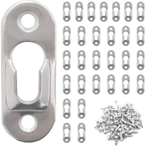 30pcs 42mm x 16mm Metal Keyhole Hangers with 60pcs Keyhole Screws Hanging Fixings for Hanging Mirrors and Picture Frames Inside Closets - Silver