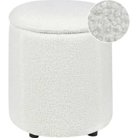 Sgabello pouf moderno rotondo in bouclé bianco sporco per il soggiorno e la camera da letto Maryland