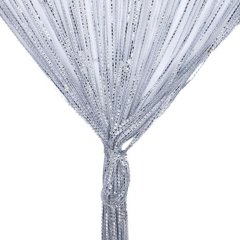 Cortinas de cuerda para puertas, ventanas con borlas, biombos con borlas, biombo de cinta plateada (gris) (1/5)
