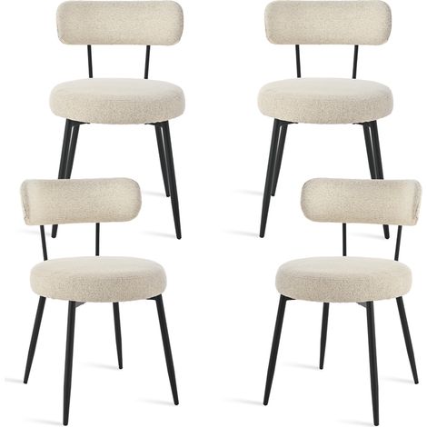 Bon Furni Webstoff Esszimmerstuhl Beige, 4er Set, ergonomisch, mit geteilter Rückenlehne, verstellbaren Füßen & 150kg Belastbarkeit (1/5)