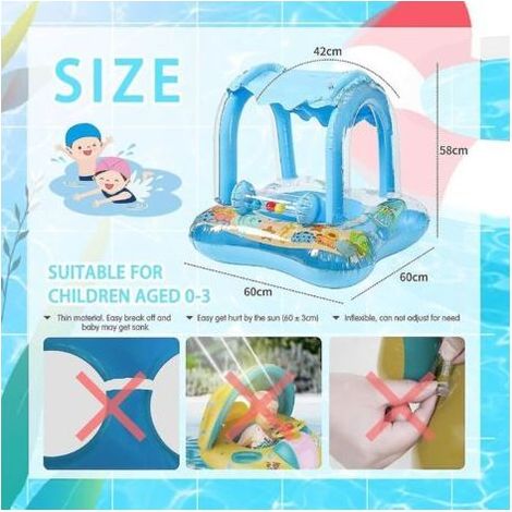 Aufblasbarer Babyschwimmring mit UPF 50+ Sonnenschutz für Kinder von 3 bis 36 Monaten. Viel Spaß im Wasser Blau (1/4)