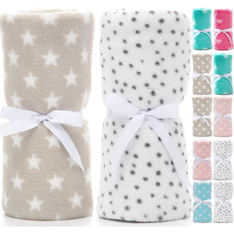 Couverture Bebe Lot de 2 Plaid Ultra-léger Douce Baby Flanelle pour Bébé Fille Garçon Enfants Blanc & Gris (1/5)