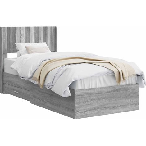Bed Frame with Storage and Headboard Grey Sonoma 90 x 190 cm vidaXL (1/5)