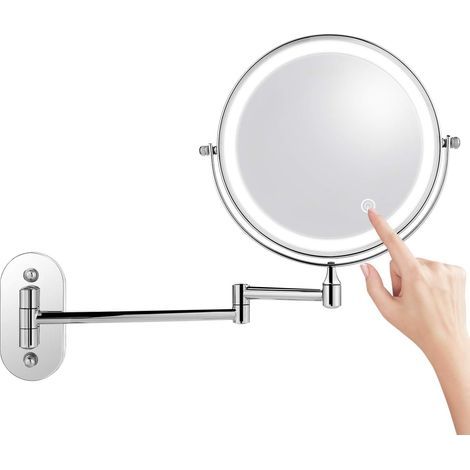 LED Lighted Cosmetic Mirror with 1x/7X Magnification - Wall Mounted - Cosmetic Mirror with Adjustable Touch Button - 360° Swivel & Vertical (1/5)