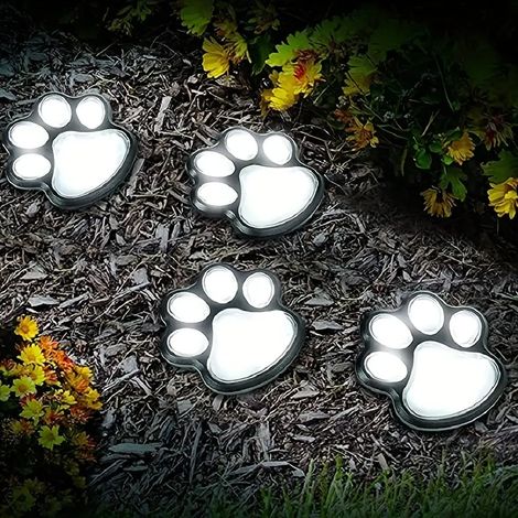 Lampe solaire quatre en un pour jardin avec motifs de pattes danimaux etanche et deco exterieure lumineuse pour allée et pelouse