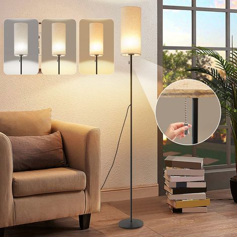 GBLY Stehlampe Wohnzimmer Dimmbar Stehleuchte: LED Standleuchte 3 Farbtemperaturen Vintage Beige Lampenschirm Standlampe mit Seilzugschalter Retro Stoff Leselampe für Schlafzimmer Esszimmer Büro