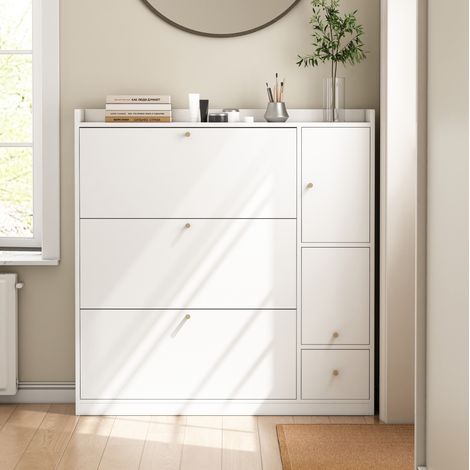Meuble rangement chaussures blanc 3 tiroirs 119 cm OKMYHOME (1/5)