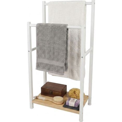 Portasciugamani da bagno con ripiano, finitura effetto legno (1/5)