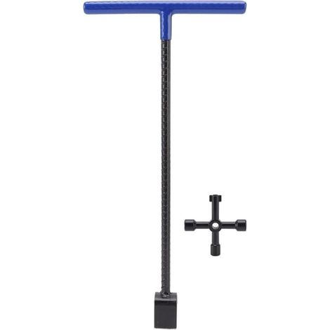 Clé de compteur d'eau en acier, clé multifonction à poignée en T, clé de bordure avec outil utilitaire à 4 voies pour vannes et robinets bleu (1/5)