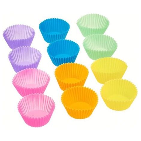 QORVA-Moules à gâteaux ronds, réutilisables, en silicone, allant au four jusqu'à 220 °C, 12 pièces, multicolores (1/3)