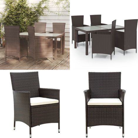 5-tlg. Garten-Essgruppe mit Auflagen Poly Rattan Braun - Gartenmöbel Set - Outdoor Esstisch - Gartentisch - Rattan Gartenmöbel - Gartenstuhl - Home & Living (1/5)