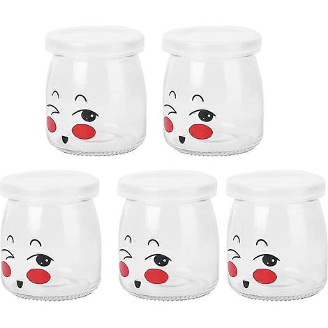 Lot de 5 pots de conservation sous vide de 200 ml résistants à la chaleur pour yaourt, pudding, lait, boissons et confitures. (1/5)