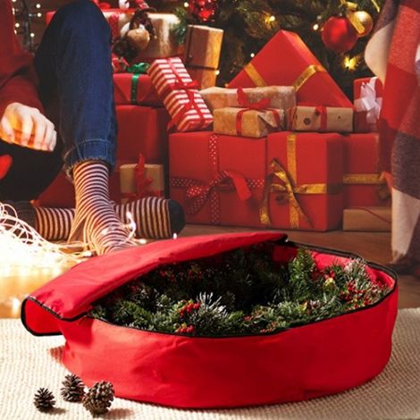 Sac de rangement cadeaux de Noël rouge, cloche décorative, couronne, guirlande, étanche et anti-poussière