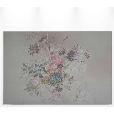 Tableau printemps à fleurs sur fond gris | Tableau fleuri rose & gris pour salon | Tableau sur toile pastel style anglais 0,9 x 0,6 m (1/5)