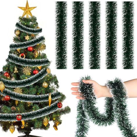 Guirlande sapin de Noël pailletée, vert foncé-blanc, 12m, 9cm de large