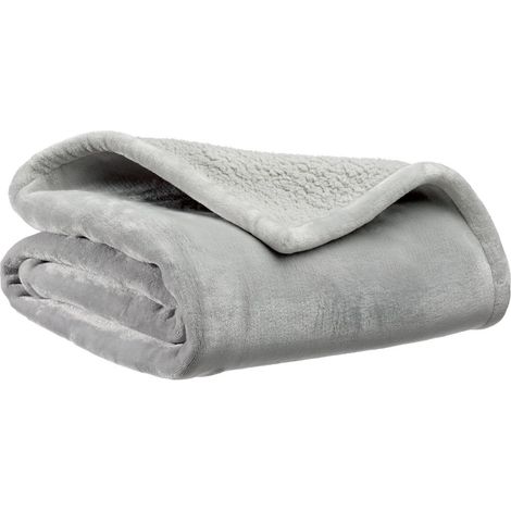 Plaid Doux Effet Peau de Mouton Double Face Jeté de Canapé et Couverture de Lit Perle 130 x 160 cm - PANGIVO (1/3)