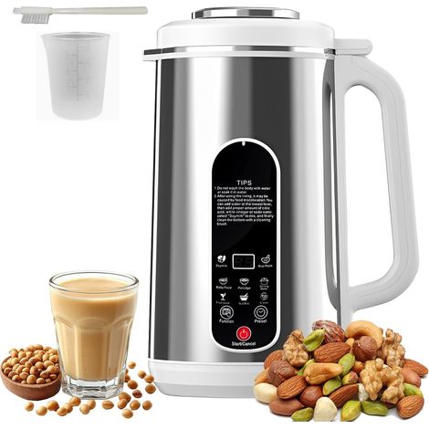 Machine à lait végétal 1200ml 8-en-1, inox avec 20 lames Machine automatique à lait de soja, amande et noix avec fonction autonettoyage pour préparer des boissons végétales maison (1/5)