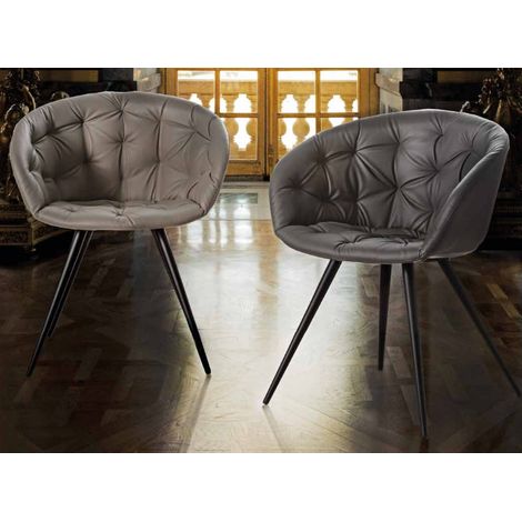 Fauteuil design en faux cuir capitonné et pieds métal Kario - Lot de 2-Beige clair (1/5)