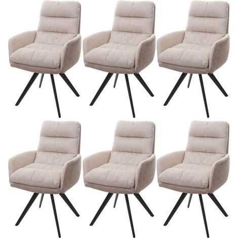 Juego de 6 sillas de comedor HHG-847, silla de cocina, giratoria autoposicionable de tela MVG, crema, con reposabrazos