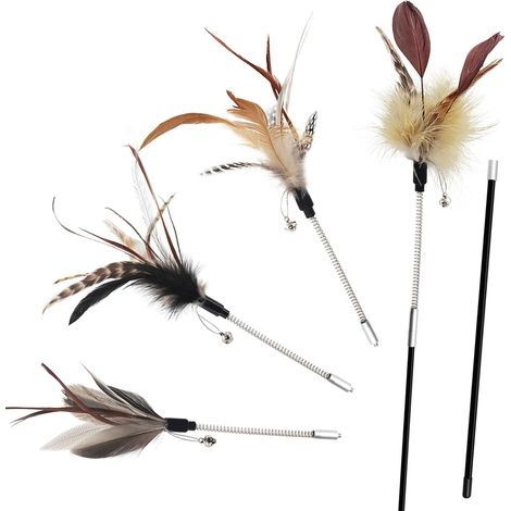 Jouet pour chat avec plume – Baguette à plumes Jouet pour chat avec 2 baguettes magiques et 4 plumes de rechange, canne à pêche avec pendentif Jouet interactif pour chat (1/5)