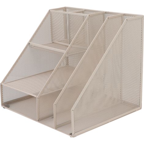 Classeur de bureau en fer blanc maille 2 compartiments 3 plateaux 2 porte-stylos etagere rangement vertical pour bureau (1/5)
