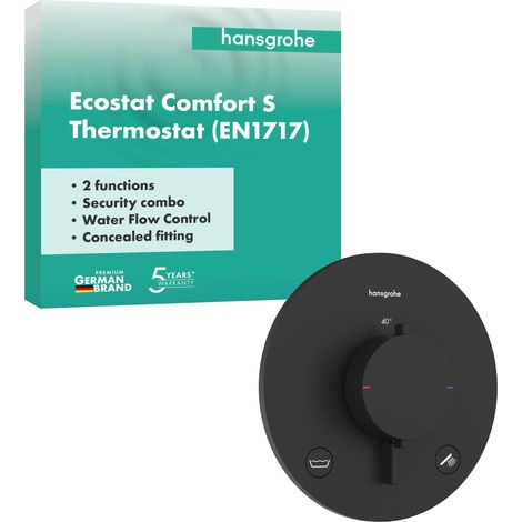 Mitigeur de douche thermostatique incl. combinaison de sécurité, Robinet de douche encastré avec arrêt de sécurité à 40°C, 2 sorties, Noir mat, 33718670 (1/5)