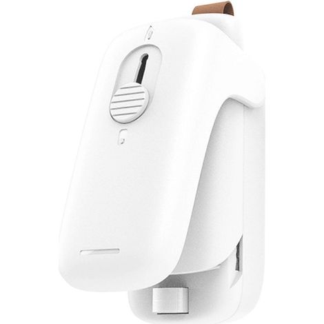 Mini scelleuse de sacs avec cutter - Outil de scellage portable, à piles et facile à utiliser pour les aliments, les voyages et la maison - Blanc (1/5)