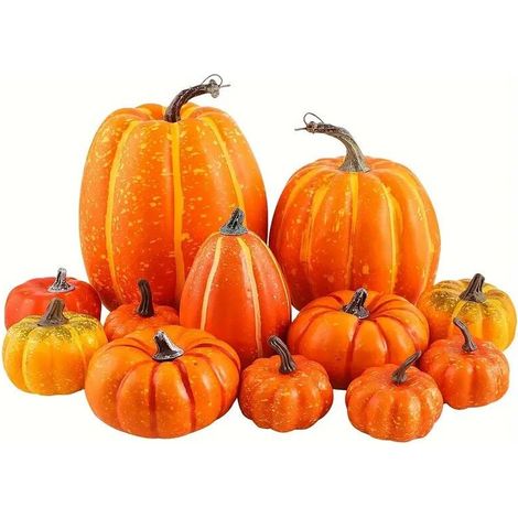 12 Lot de Orange Grande Citrouilles Artificielles de Tailles Assorties pour Décoration de Table,Automne,Vacances,Halloween, Thanksgiving (1/4)