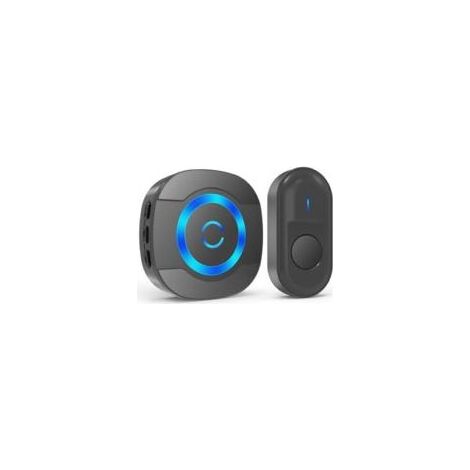 Noir Sonnette de Porte sans Fil 300M Étanche Carillon Electronique avec Récepteur Enfichable pour la Maison 55 Mélodies LED (1/4)