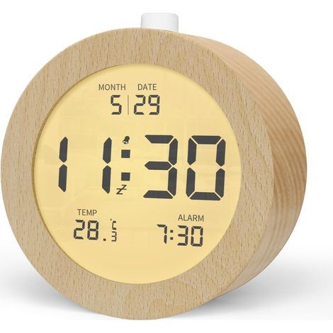 Digitaler Wecker aus Holz mit Datumsanzeige, Temperaturanzeige, Schlummerfunktion, hintergrundbeleuchtetem LCD-Bildschirm, batteriebetrieben (benötigt 3 AAA-Batterien)