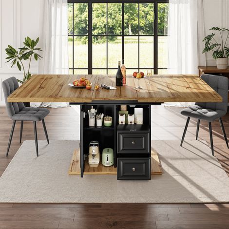 Ausziehbarer Esstisch 110-140x80x75 cm Naturholz MDF und Metall mit Stauraum (1/5)