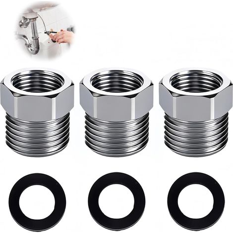 Lot de 3 Raccords Réducteurs 1/2" à 3/8" en Laiton avec Joints D'étanchéité, Rallonge Réduction Universelle, Laiton, pour Sanitaire et Industrie - (1/5)