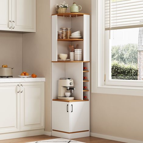 Eck Barschrank mit Offenen Fächern, 4 Weinfächern und Gläserhalter, für Küche und Esszimmer 40×40×182 cm (1/5)