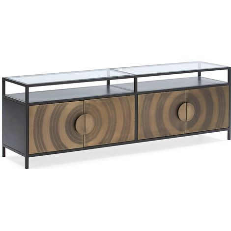 Buffet métal verre doré noir design élégant portes décorées - Noir doré verre transparent (1/3)