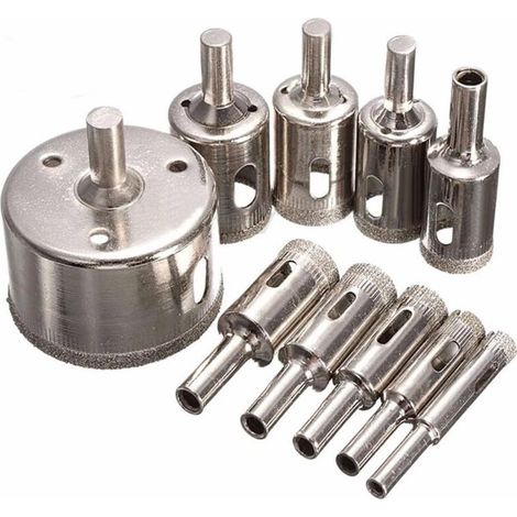Kit de scie cloche diamantée pour couper le verre, le carrelage, la céramique et le marbre (8 mm, 10 mm, 12 mm, 14 mm, 16 mm, 18 mm, 20 mm, 22 mm, 26 mm, 50 mm) (1/5)
