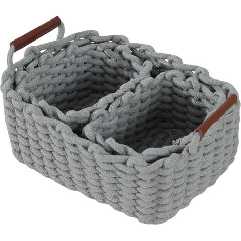Trois paniers de rangement pour salle de bain (avec poignées), paniers de rangement en osier naturel, pour décorer les chambres
