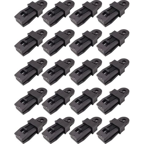Pinces pour bâche - 8,3 × 3 cm - Noir - Pinces pour tentes et auvents - Pinces pour auvents de camping - Pinces pour activités de plein air - Lot de 20 (1/5)