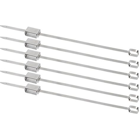 Lot 6 Brochettes XXL Acier Inoxydable, avec Poussoir Coulissant, 38cm, pour Viande, Poulet, Saucisses (1/4)