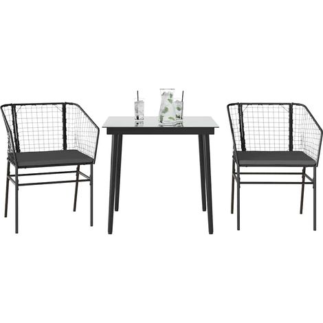 vidaXL 3-tlg. Garten-Essgruppe mit Kissen Schwarz Poly Rattan Glas (1/5)