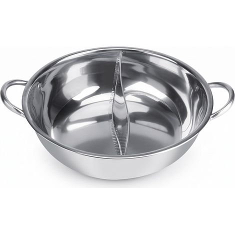 Casserole chinoise en acier inoxydable Shabu-shabu pour 4 à 5 personnes, utilisée avec cuisinière à induction, four à gaz, four électrique, plaque de cuisson en céramique – Argent (30 cm) (1/5)