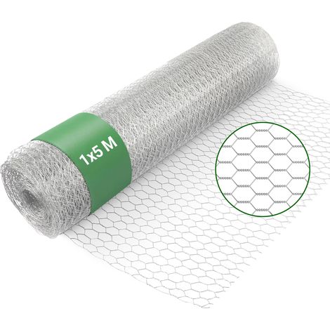 Wiltec Rete metallica per recinzione, voliere, gabbie, rete zincata 1 x 5 m, maglia esagonale da 25 mm, in acciaio zincato, resistente alle intemperie