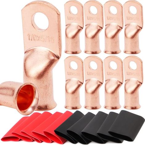 Packung mit 10 Batterieklemmen (1/0 AWG – 7,9 mm) – Hochleistungs-Batteriekabelschuhe – Rohrklemmen – AWG-Crimpkabelschuhe – Batterieklemmenverbinder mit 3:1-Schrumpfschlauch (1/5)