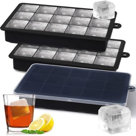 Bandeja para cubitos de hielo, Bandeja para cubitos de hielo sin BPA, Apilable, Bandejas para cubitos de hielo de silicona premium, whisky, Negra (1/5)