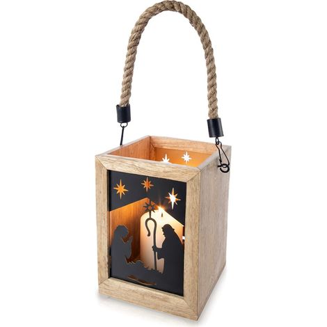KERZENLATERNE MANGO-KINDERJUNGFIGUR WEIHNACHTSLATERNE AUS HOLZ 20 CM