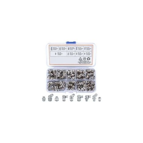 60 Pices graisseur a Visser, Assortiment Graisseur M6 M8 M10, Droit Graisse Raccord 45 90 180, avec Bote en Plastique, pour quipement Mcanique, Embout de Graissage Fixations