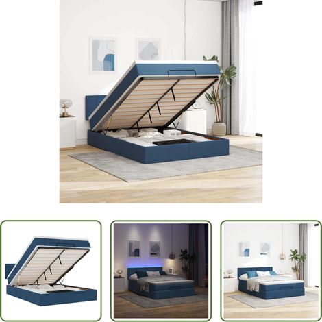 vidaXL LED-Beleuchtung - Ottoman-Bett mit Matratze & LEDs Blau 140x200 cm Stoff (1/5)